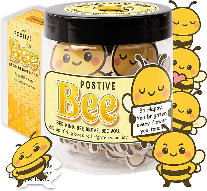 Positive Bee Jar, 60 Cute Bee Affirmation Cards for Women, Teachers, Grandma, Inspirational Gifts for Stress Relief, Self-Care, Birthday, Desk Decor for Bee Lovers