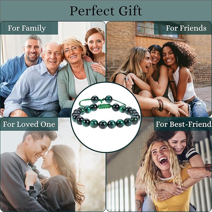 Energy Protection Crystal Handmade Adjustable Bead Bracelet Perfect for Men, Women’s Gift - Gemstone Healing Stretch Bracelet Pulsera Para Hombre Mujer Stocking Stuffer