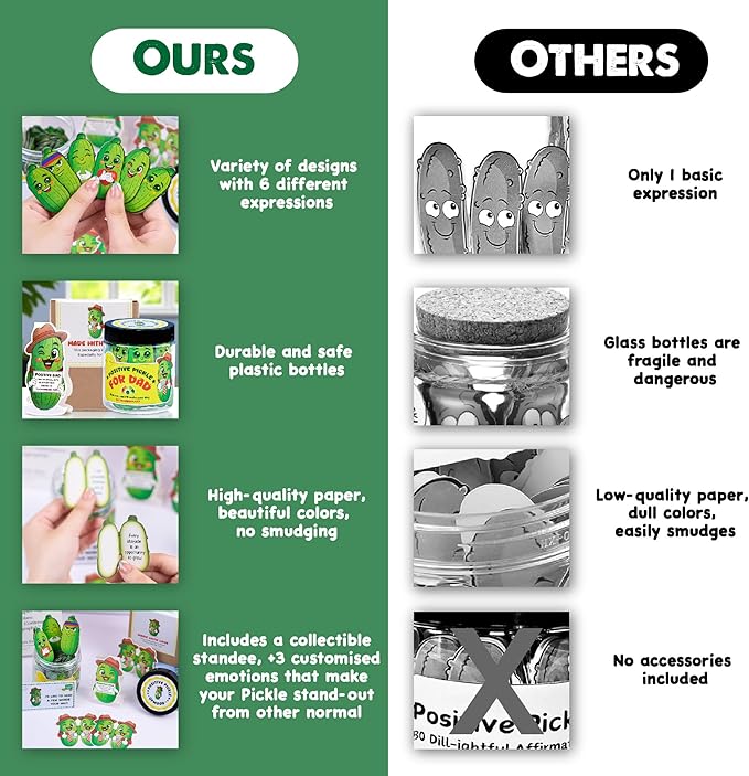 Motivational Pickle Jar for Dad – 60 Funny Affirmations & Positive Notes | Unique Gift for Fathers, Men, Coworkers | Self Care, Just Because Gift, Positive Cards, Uplifting Desk Decor