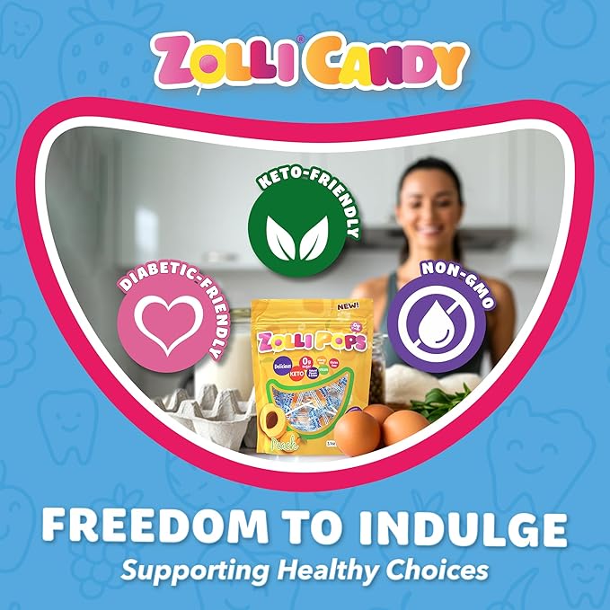 Zollipops Clean Teeth Pops Sugar Free Candy with Xylitol, Dye-Free Lollipops - Keto & Diabetic-Friendly, Dentist-Approved Treats for Kids (Peach, 3.1 oz)