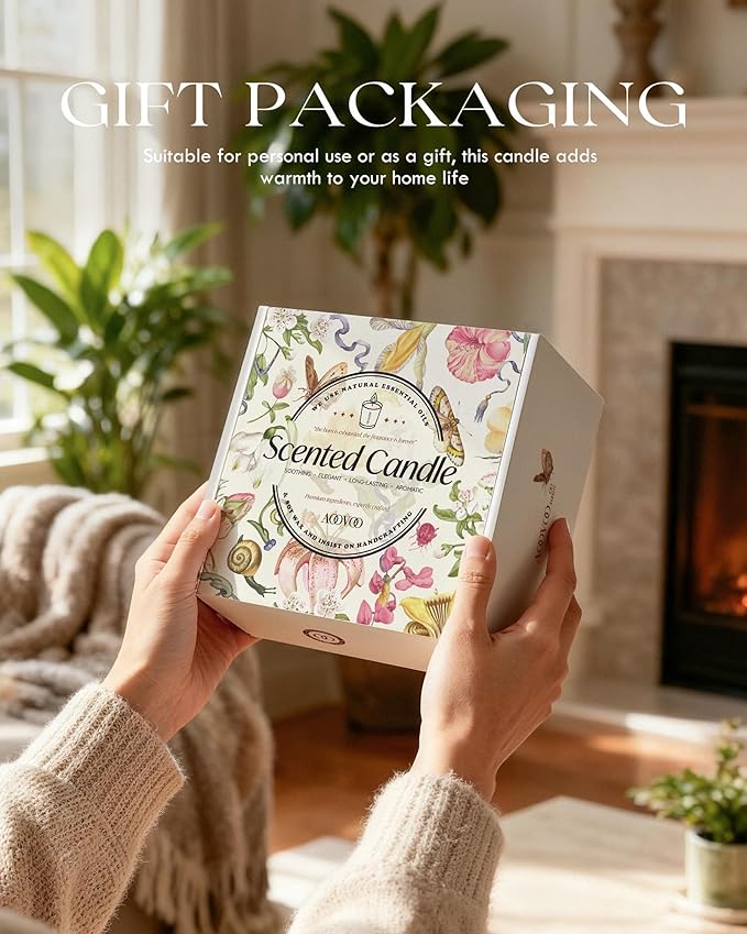 AOOVOO Calm Candles Set for Women - 4 Pack Candles for Home Scented, 28 oz 200 Hour Burn, Aromatherapy Candle with Crystals, Lavender Calm/Jasmine Serenity/Water Lily Pear Harmony/Patchouli Balance