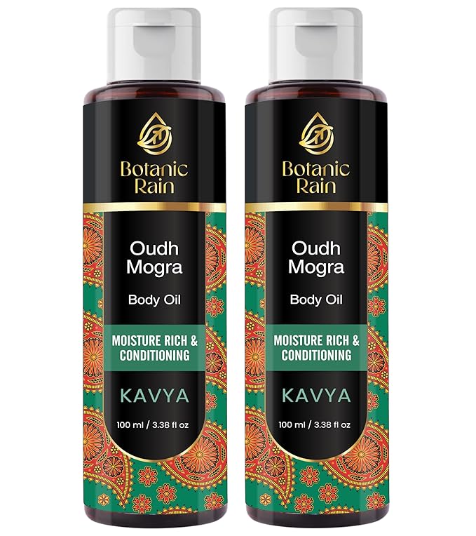 Ayurveda Body Oil with Oudh & Mogra – Organic, Nourishing & Hydrating for Dry, Flaky Skin – Fast Absorbing, Non-Greasy, Ayurvedic for Men & Women – 3.38 fl oz (Pack of 2)