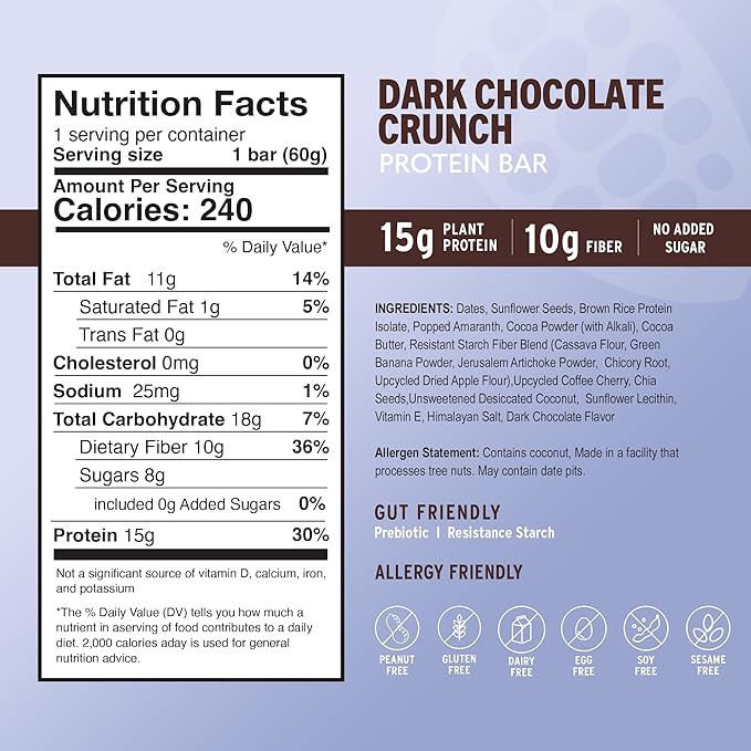 Amrita Nut Free Dark Chocolate Quinoa Vegan Protein Bars (12 Count) | 12g Plant-Based Protein Bar | Peanut Free, Gluten Free, and Dairy Free | Low Sugar, High Fiber, Healthy School-Safe Snacks