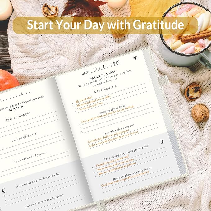 SUNEE Daily Gratitude Journal – Simple 5 Minute Journal for Daily Reflection, Build Positivity and Mindfulness, Undated Minimalist Planner for Women & Men (Beige)