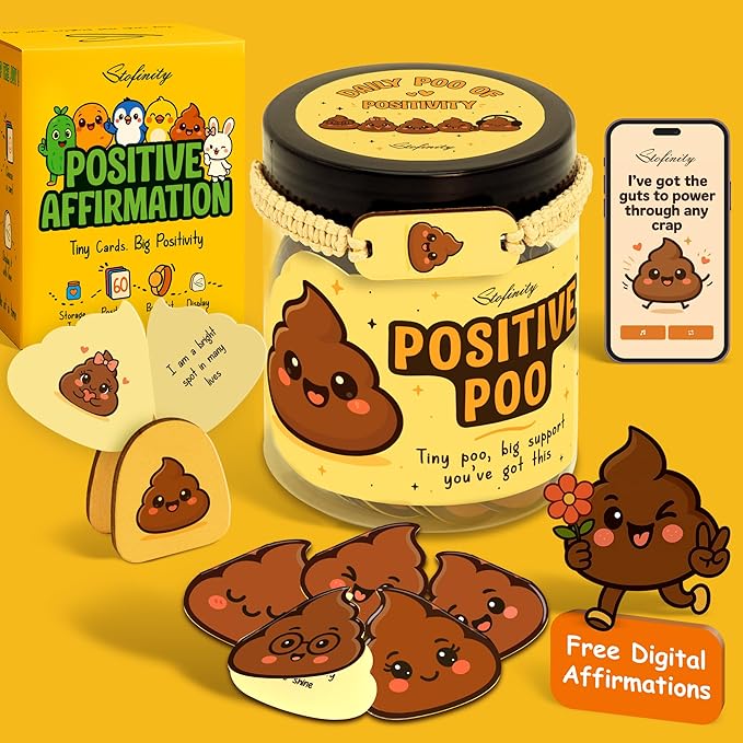 Positive Poo Affirmation Jar - 60 Funny Affirmation Cards For Women Men, Emotional Support Poop Gifts, Cute Birthday Gifts For Teens Girl Trendy Stuff, Unique Inspirational Gift For Him Her