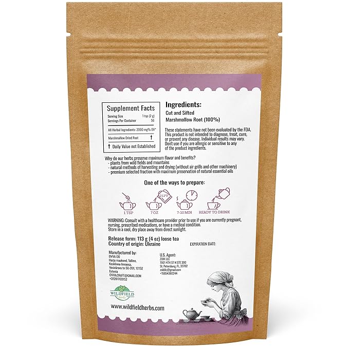4 oz. Dried Marshmallow Root Tea Marshmallow Root Herb Herbal Tea (Althaea Officinalis) - 113g Herb Raíz De Malvavisco