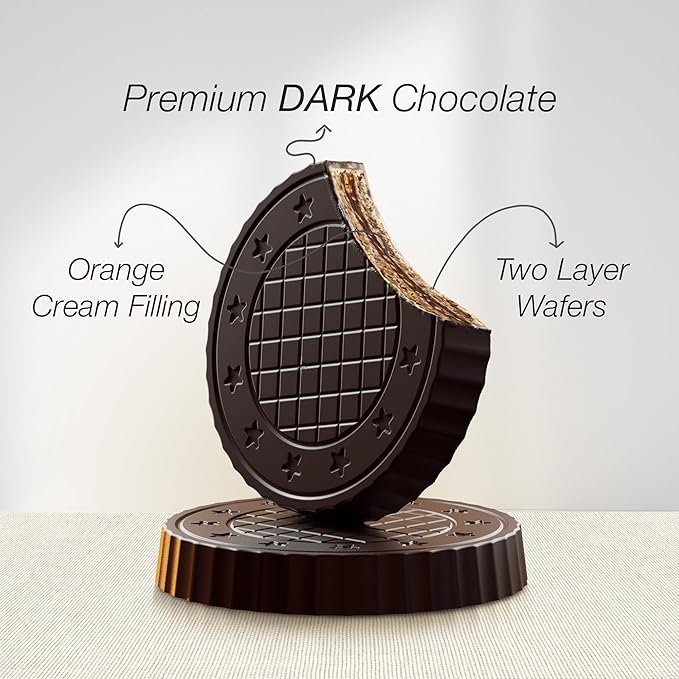 Fiorella Crunch Wafer Cookies, Dark Chocolate Covered Crispy Thin Crunch Wafers with Orange Cream Filling, Chocolate Biscuits, 18 Individually Wrapped Snacks, Pack of 1