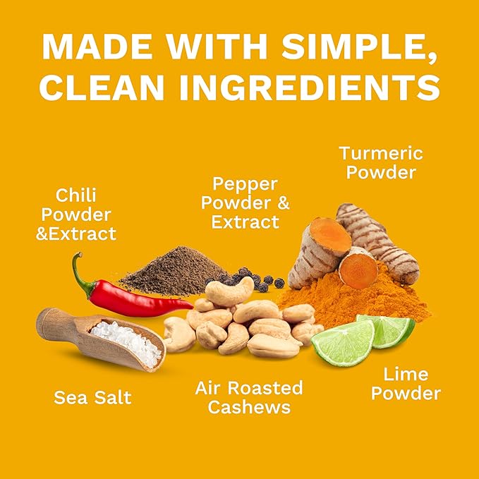 Golden Turmeric Wrapped Whole Cashews by Karma Nuts, Air Roasted with Natural Skins, 2X more Fiber, Whole 30, Peanut-Free Facility, Kosher, Everyday Nut Snack, 7oz Resealable Bag