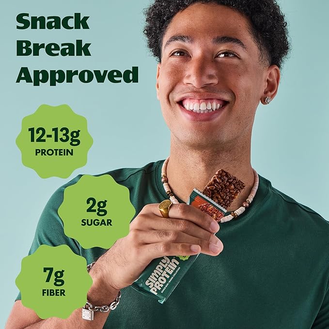 Simply Protein - Peanut Butter Chocolate Crispy Bars - Plant Based Protein Bars - Low Carb, Low Sugar, High Fiber - 13g Protein, 2g Sugar, 7g Fiber - Vegan, Gluten Free, Non GMO, Kosher - 32 Bars