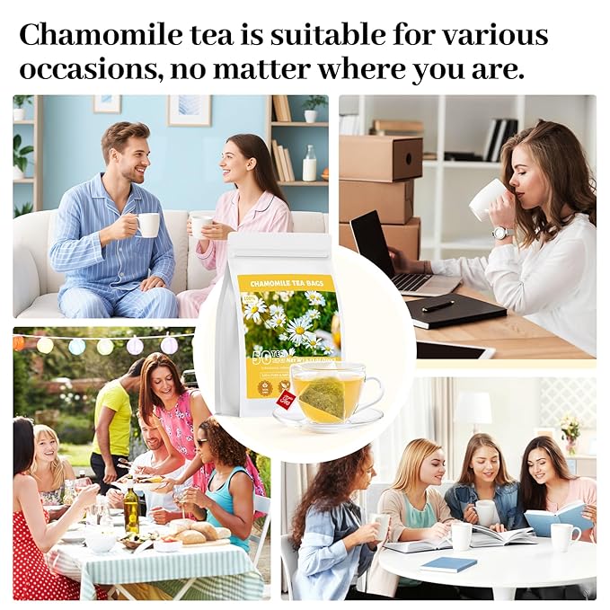 Chamomile Tea Bags, 100% Natural Dried Chamomile Tea Flowers Loose Leaf Premium Herbal Tea No Sugar/Gluten, Caffeine Free-50 Count (Pack of 1)