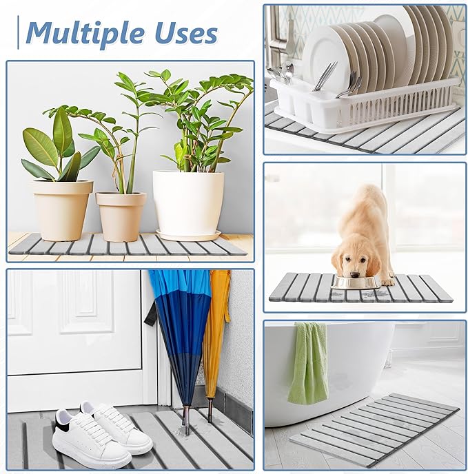 AWW Foldable Stone Bath Mat, Super Absorbent Diatomaceous Earth Mats, Non-Slip 31.5×15.7 Inch Quick Drying Mat, Compact and Easy to Store Bath Mats for Bathroom, Easy to Clean, Light Grey