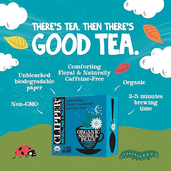 Clipper Tea Snore and Peace Chamomile & Lavender Herbal Tea – Caffeine Free, USDA Organic, Great Hot or Iced – Comfortingly Floral, Natural, Fair & Delicious – 50 Tea Bags