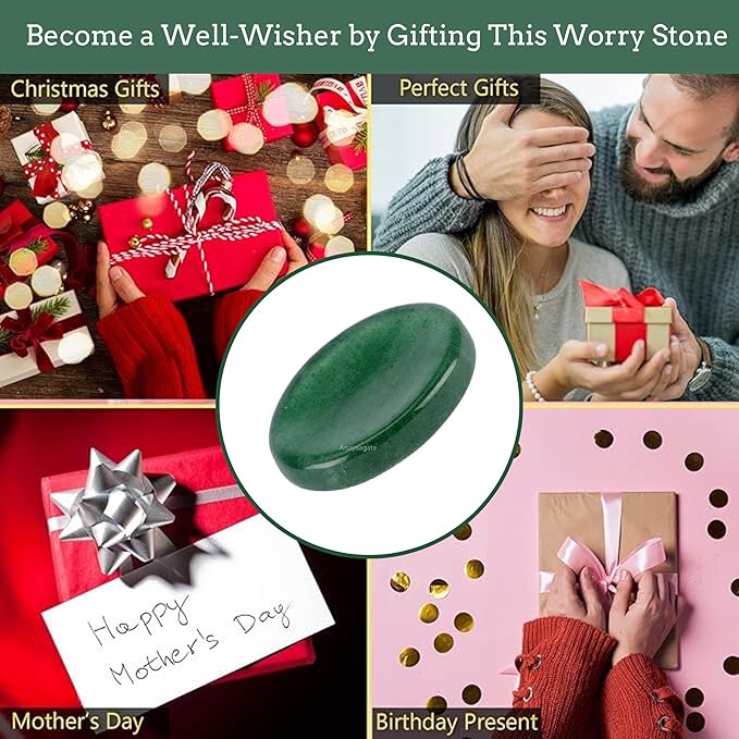 Green Strawberry Worry Stones – Crystal Thumb Worry Stone for Anxiety, Stress – Relaxing and Soothing Balance Stones for Meditation, Stress Relief – Healing Stones and Crystals for Men and Women