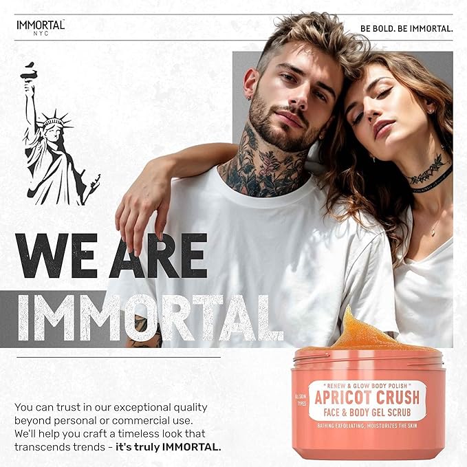 Immortal NYC Apricot Crush Face & Body Scrub Mask Gel- Moisturizing and Exfoliating Body, Face, Hand, Foot Scrub - Fights Acne, Fine Lines & Wrinkles, Great Gifts For Women & Men - 10 oz