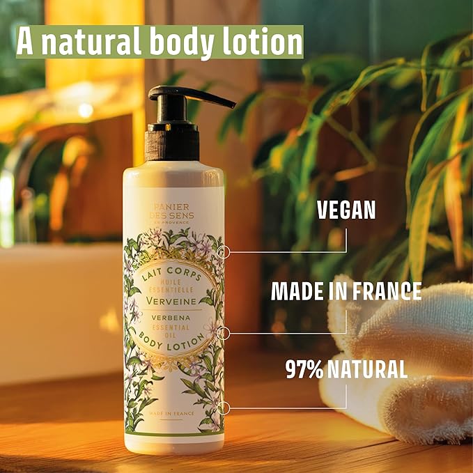 Panier des Sens β Verbena Hand & Body Lotion for Dry Skin - Hydrating Body Cream for Women - Nourishing Fluid Body Moisturizer Shea Butter & Olive Oil - 97% Natural Ingredients Body Care - 8.45 Floz