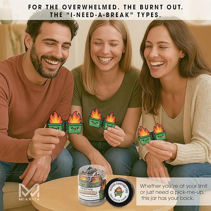 Positive Dumpster Fire Jar, Emotional Supports 60 Affirmation Cards for Women, Dumpster Fire Desk Accessories, Dumpster Fire Zen Garden, Coworker Gifts for Women, Best Gift for Boss