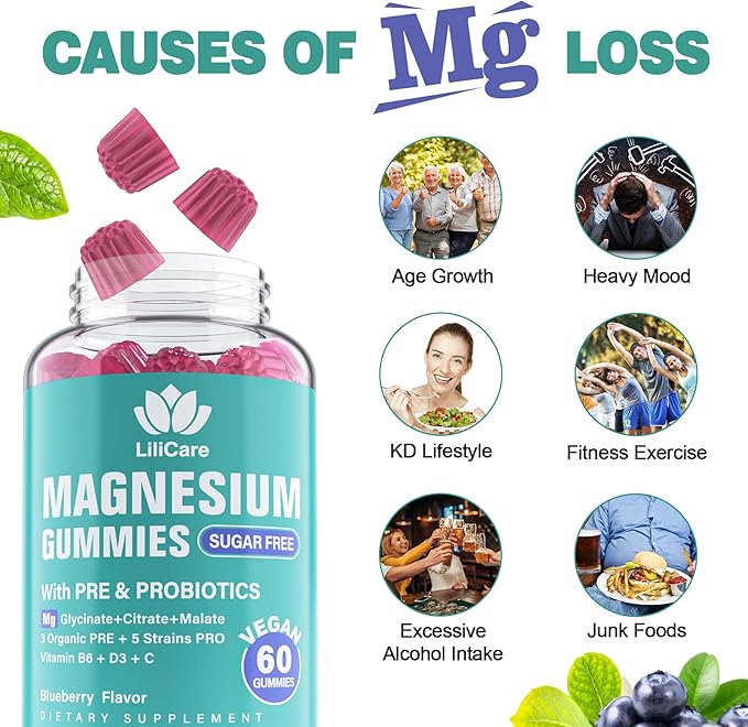 Magnesium Complex Gummies 400 mg for Women Men, Triple Calm Magnesium Glycinate Malate Citrate w/Prebiotics & Probiotics, Vitamin B6 D3, Chelated Magnesium Supplement Gummy - Vegan, Sugar Free, 120Ct