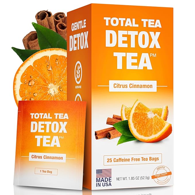 Total Tea SIimming Detox Tea Caffeine Free - 25 Day Detox - Herbal Tea with Chamomile, Hibiscus Tea & Ginger Root for Colon Cleanse – Natural Citrus & Cinnamon Herbal Tea for Digestive Health