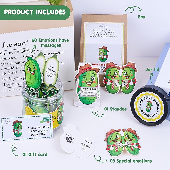Motivational Pickle Jar for Dad – 60 Funny Affirmations & Positive Notes | Unique Gift for Fathers, Men, Coworkers | Self Care, Just Because Gift, Positive Cards, Uplifting Desk Decor