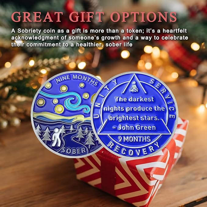 9 Month Sobriety Coin Sobriety Chips AA Chip AA Coins Sober Token Recovery Medallion NA Chips NA Coins from 1 to 12 Months Plastic case Included-9 Month Baking Paint