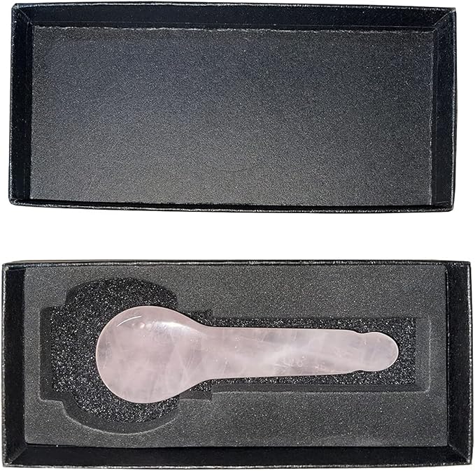 LZLRUN Rose Quartz Jade Spoon Roller Real Gua Sha Board Mushroom Massager Face Lifting Tool Facial Guasha Massage Tool (Spoon Shape)