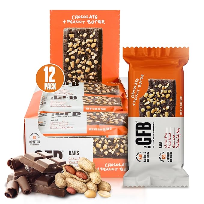 The GFB Chocolate Peanut Butter Protein Bars - Gluten Free, Plant Based, Non GMO, Sustainably Made – Ridiculously Tasty, Healthy, Vegan, Nutrition Snack Protein Bars, 2.05 oz (12 Count)