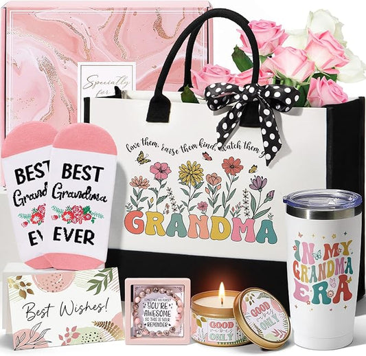 Gifts for Christmas Grandma Gifts for Nana from Granddaughter Grandchildren Grandkids, Unique Grandmother Birthday Gift Best Nana Gift Basket for Gigi Grandmother New Grandma with Canvas Tote Bag