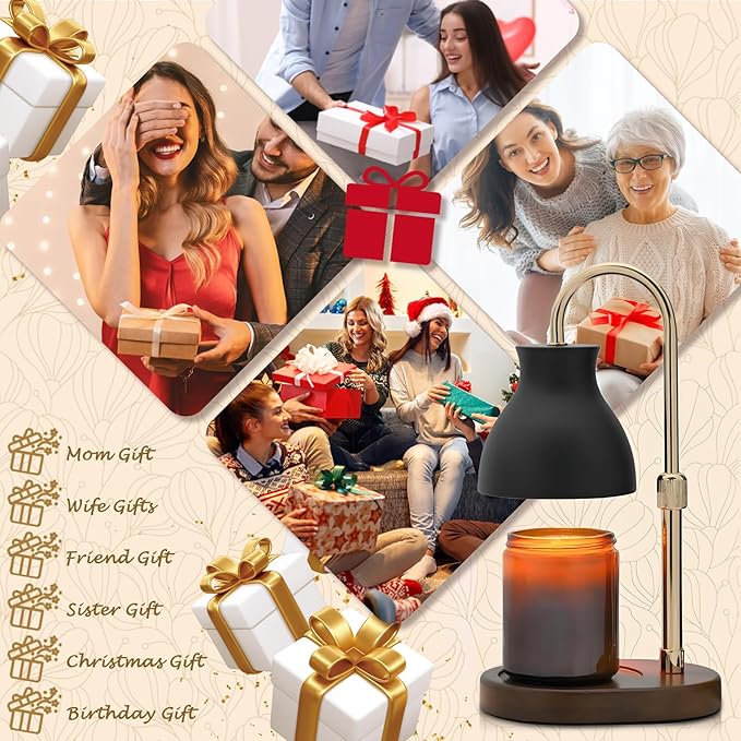 SOKCVSEA Candle Warmer Lamp - Candle Lamp Warmer Diamond Height Adjustable, Birthday Gifts for Mom Women, House Warming Gifts New Home Decor, Wax Melt Warmer with 2 Bulbs Black Gold