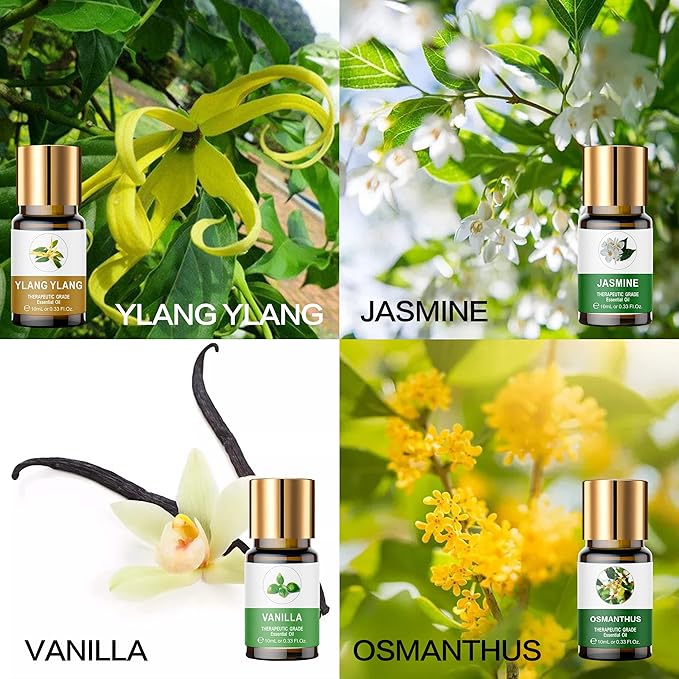 Essential Oils Set, 100% Organic Essential Oil, Lavender, Ylang Ylang, Tea Tree, Eucalyptus Scented Oil, Essential Oils for Diffusers for Home, Candle Making, Humidifiers (8)