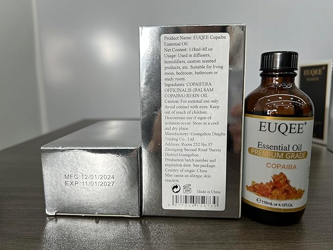 EUQEE Copaiba Essential Oil 118 ml Pure Copaiba Oil Essential Oil with Dropper for Diffusers, DIY Soap, Candle Making, Aromatherapy (4fl oz)