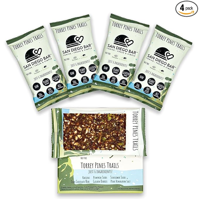 San Diego Bar-Torrey Pines Trails | Pumpkin + Sun Flower | RAW & Vegan Protein Bars | Sugar & Gluten Free | Breakfast Bars | Energy Bars | Snack Bars | 6 Whole Food Ingredients | Plant-Based Protein