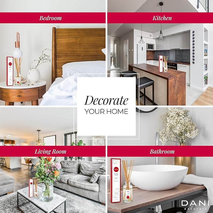 DANI Naturals Reed Diffuser Set - Citrus Rose Scent - Aromatherapy Essential Oils - Alcohol-Free, Non-Toxic, Eco-Friendly, 10 Reeds - 3.5 oz