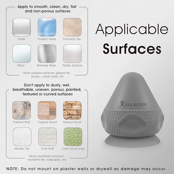 Solacium Mountable Massage Therapy Tool - Multi-Surface Suction Cup Wall Massage Tool for Sore Muscles, Myofascial Release, Stress Relief, Trigger Point and Deep Tissue Massage (Gray)