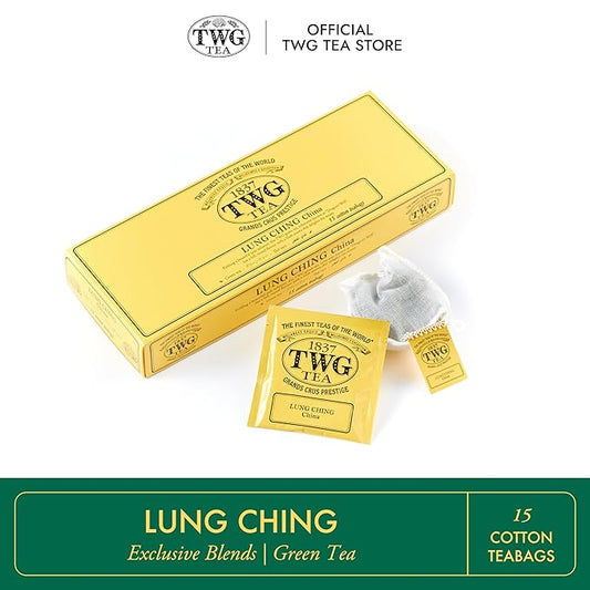 TWG Tea | Lung Ching | Green Tea | Aromatic Jade Infusion | 15 Hand Sewn Cotton Teabags | Gift Set