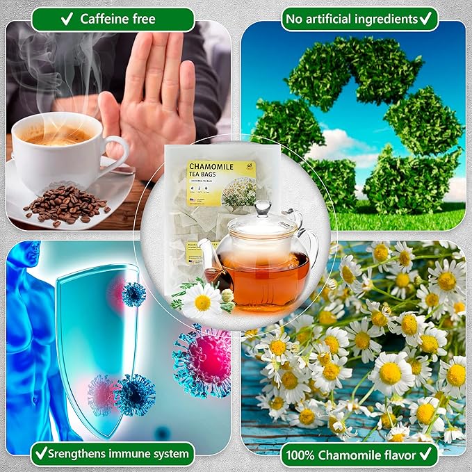 TeaDeam Tea Chamomile Tea Bags | Caffeine-Free & Sleep Time Tea | Chamomile Flowers Aroma - For Relieving Stress | Brew Hot Or Iced | 200 Tea Bags