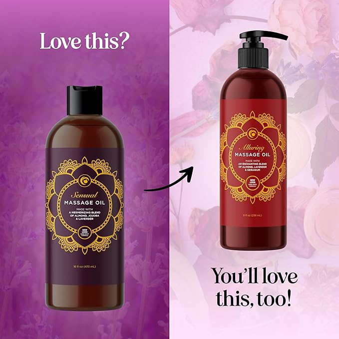 Aromatherapy Sensual Massage Oil for Couples - Relaxing Lavender Massaging Oil for Massage Therapy with Vitamin E Jojoba & Sweet Almond - Naturally Scented Vegan Non GMO & Gluten Free (16 Fl Oz)