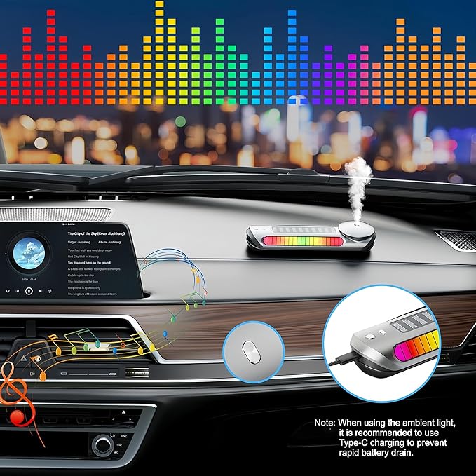 Smart Car Air Freshener with Solar, Car Diffuser with Auto On/Off, Aluminum Alloy Body, 3 Adjustable Concentration, Built-in Battery, Ambient Light, Best Essential Oil Diffuser for Car Black