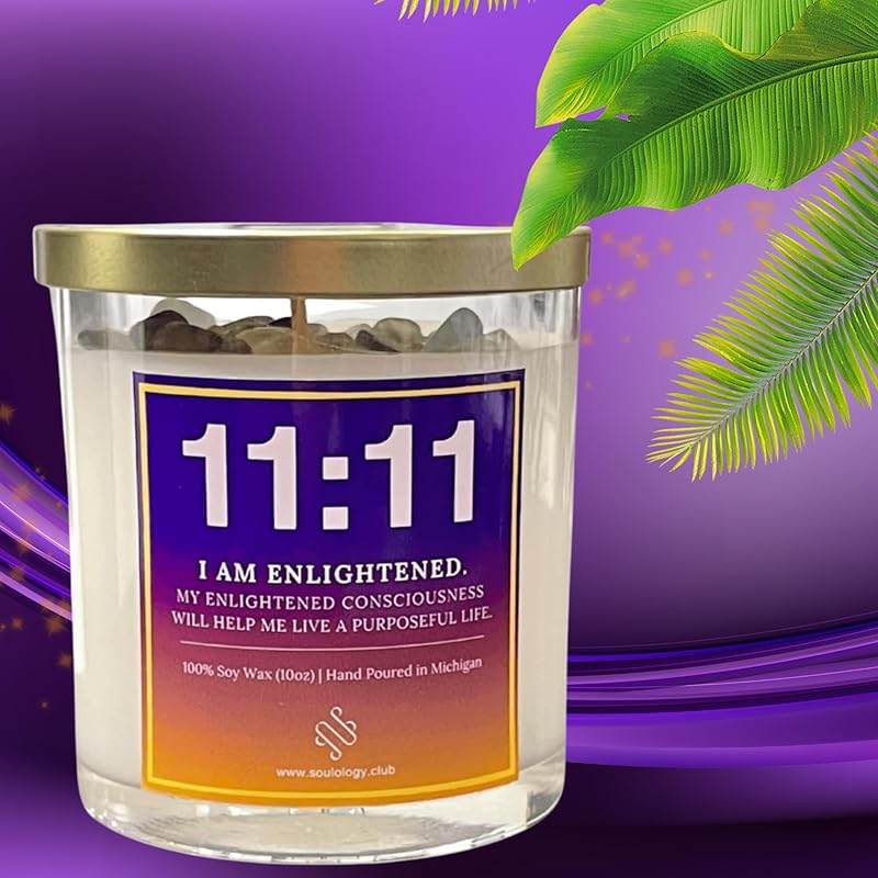 11:11 Angel Number Candle, 10oz, Crystal candle, 100% Soy Wax & Phthalate-Free Fragrance candles, Gifts candles for women, Angel Number Gift, Healing Candle, Spiritual Candle