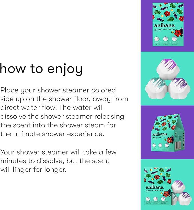 ANIHANA Shower Steamers 3 Pack Gift Set with Essential Oils Paraben Free Mint Refresher, Lavender Love, Floral Fantasy, 1.76 oz Each