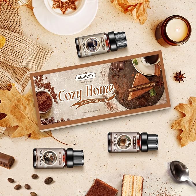 Bakery Essential Oils Set - 6x10ML Fragrance Oils for Home Diffusers,Candle & Soap Making |Home Aromatherapy & Crafting| Leather, Hot Chocolate, Coffee Cake, Mocha Coffee, Apple Pie,Brown Sugar Scents