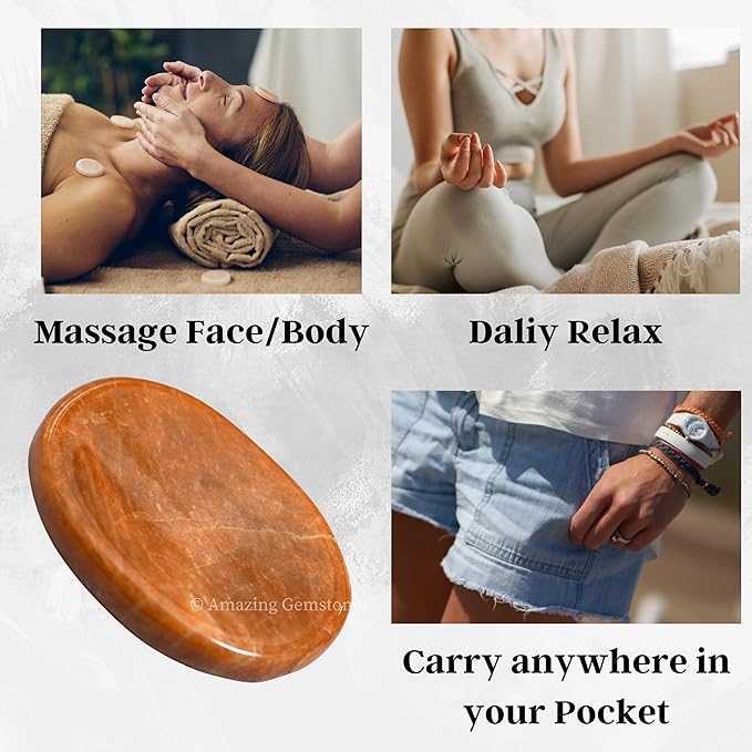 Amazing Gemstone Peach Moonstone Worry Stone Crystals & Healing Stones - Worry Stones for Stress Relief Gifts - Piedra Crystal Fidget for Meditation - Unique Stocking Stuffers & Birthday Gifts