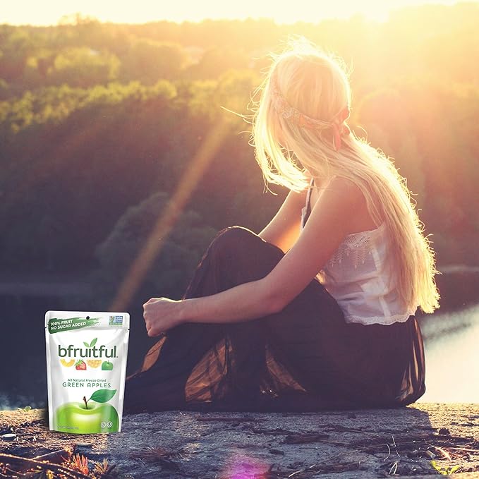 bfruitful Freeze-Dried Green Apple, Freeze Dried Fresh Fruit Bites, Gluten Free, Vegan, Dairy Free, Kosher, No Sugar Added, Non GMO, Healthy Snacks, 0.56 oz Single-Serve Snack Packets, 12 Pack