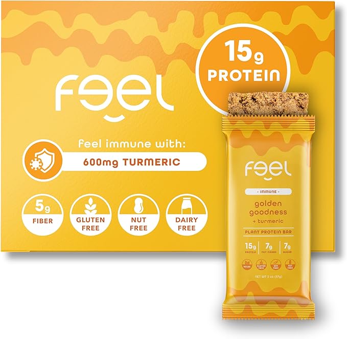 Feel Vegan Protein Bars | Golden Goodness | Keto | Gluten Free | Organic | Turmeric | 15g Protein | Low Carb | Dairy Free | Grain Free | Nut Free | Soy Free | Non GMO - 10 Pack