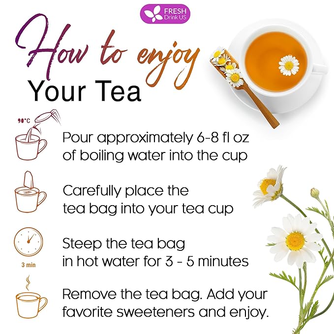 FreshDrinkUS, Premium 135 Chamomile Lavender Tea Bags, 100% Natural Herbal Ingredients, Hand-made Blend of Chamomile Lavender Flowers, Eco-conscious Tea Bags. No Sugar, No Caffeine, No Gluten, Vegan.