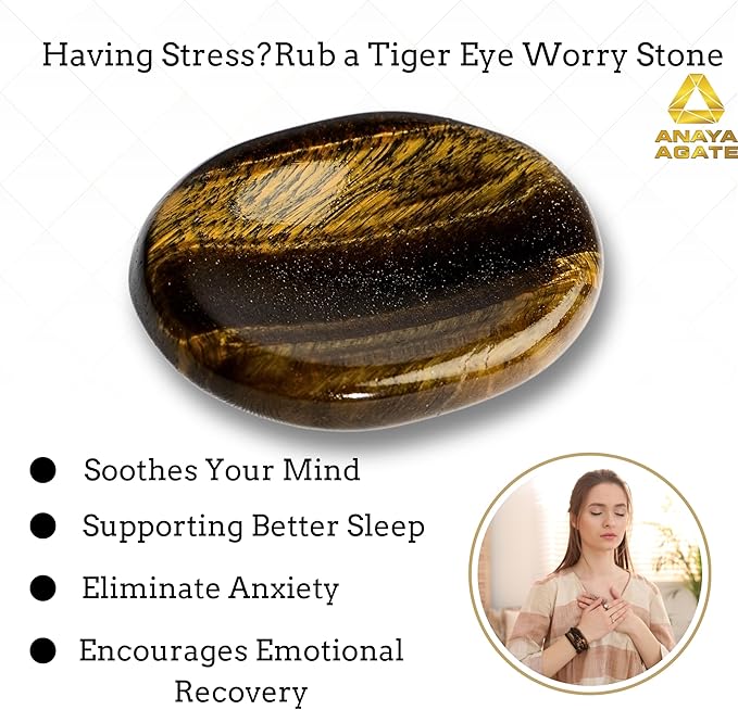 Tiger Eye Worry Stones – Crystal Thumb Worry Stone for Anxiety, Stress – Relaxing and Soothing Balance Stones for Meditation, Stress Relief – Healing Stones and Crystals for Men and Women