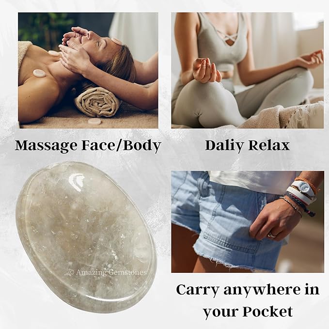 Amazing Gemstone Smoky Quartz Worry Stone Crystals and Healing Stones - Worry Stones for Stress Relief Gifts - Piedra Crystal Fidget for Meditation - Unique Stocking Stuffers and Birthday Gifts