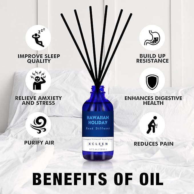 Reed Diffuser Set for Home| 3.7 Oz(110ml) Hawaiian Holiday Fragrance Diffuser | with Mangoes, Pineapples, Peaches & Melons Scented Oil Sticks Diffuser, Air Fresheners for Home, Bathroom