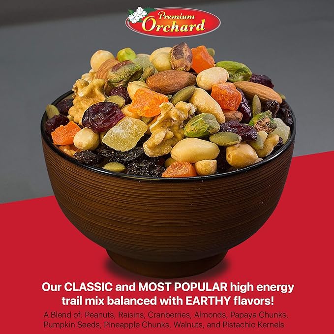 FRUIT NUT MIX TRAIL MIX by PREMIUM ORCHARD - Gourmet Trail Mix Bulk Blend of Mixed Nuts & Dried Fruit - Healthy Vegan Snacks, Snack Nut Mix, Plant Protein Source, Non-GMO, Natural - 18oz (3 Pack)