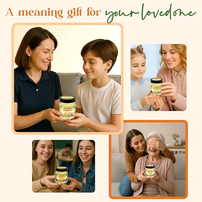 Positive Sunshine Jar - 60 Affirmation Cards, Emotional Support, Sunflower, Sunshine Gifts, Yellow Gifts, Stocking Stuffers, Christmas Gifts, Human Sunshine Gifts For Women, Cowokers, Friends, Teens