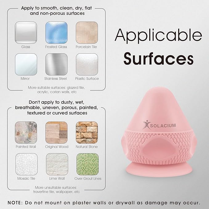 Solacium Mountable Massage Therapy Tool - Multi-Surface Suction Cup Wall Massage Tool for Sore Muscles, Myofascial Release, Stress Relief, Trigger Point and Deep Tissue Massage (Pink)